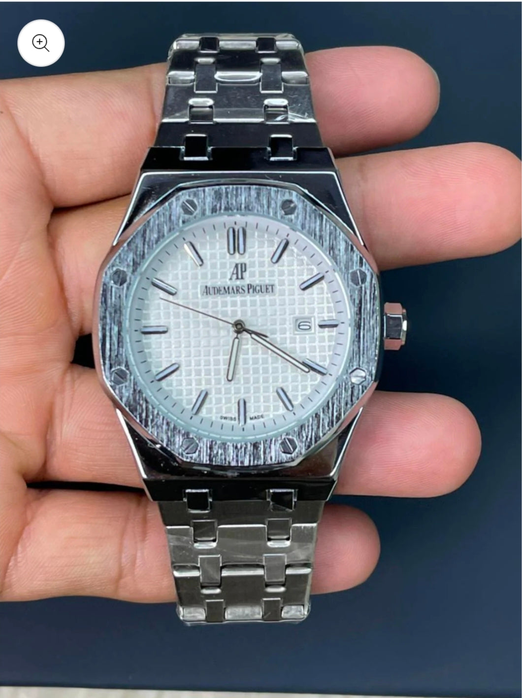 Classic Stainless Steel Chain Watch For Men–A.P Royal Oak Men's Just Date Wrist Watch.