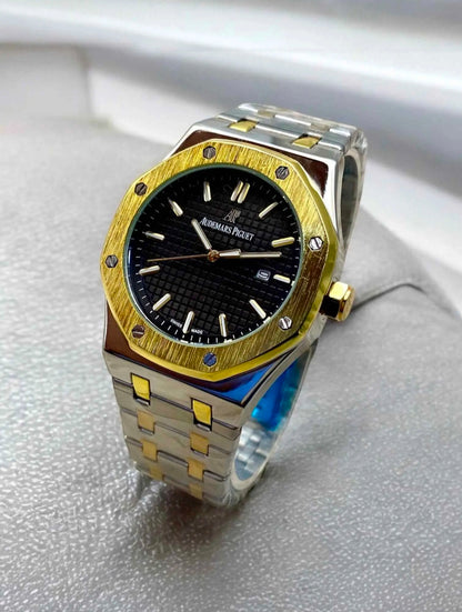 Classic Stainless Steel Chain Watch For Men–A.P Royal Oak Men's Just Date Wrist Watch.