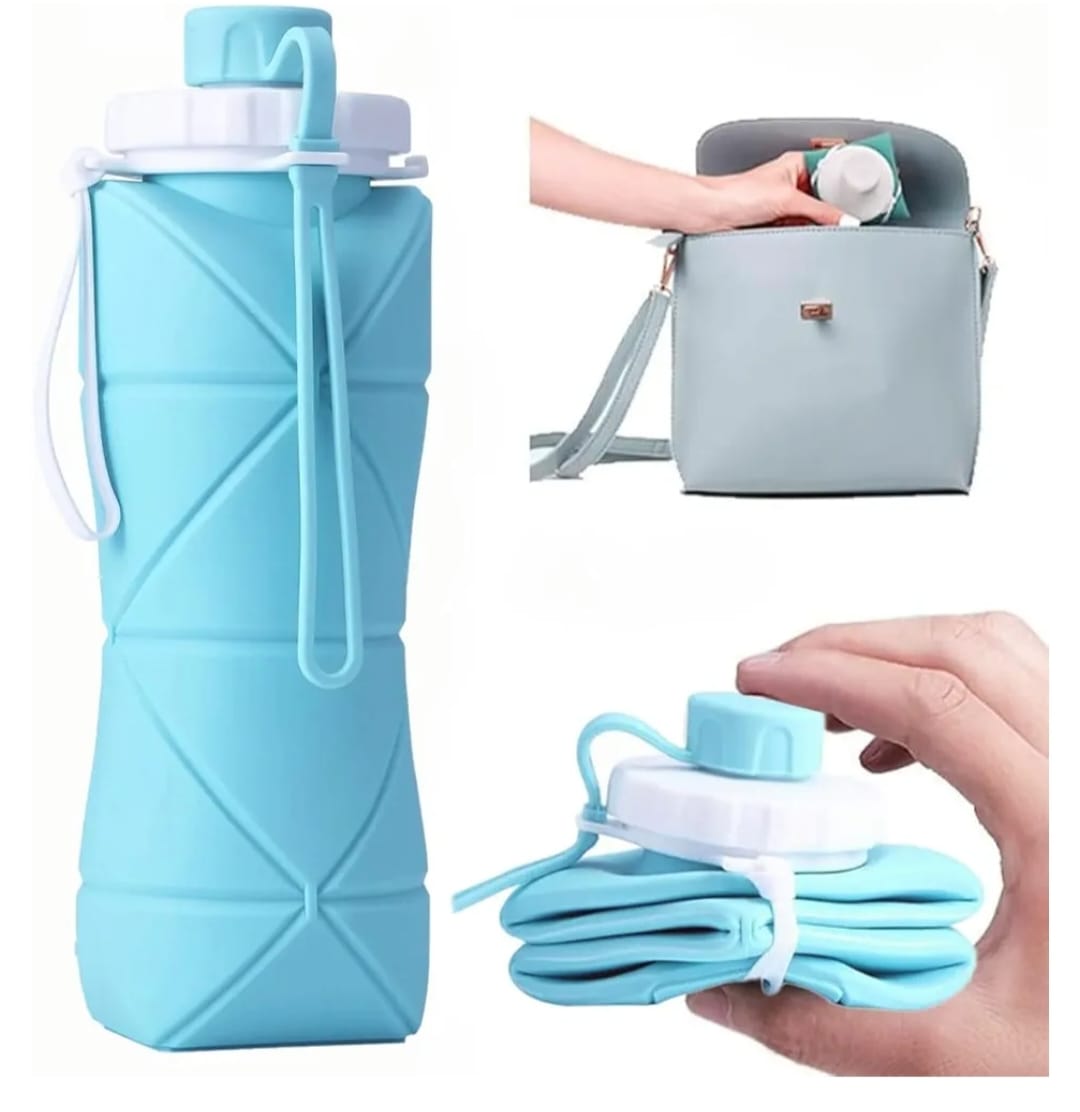 Silicone Foldable Portable Lightweight Reusable Water Bottle with Leak-Proof Lid & Lanyard for Outdoor Travel Cycling Gym & Camping
