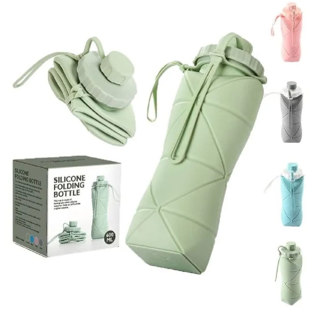 Silicone Foldable Portable Lightweight Reusable Water Bottle with Leak-Proof Lid & Lanyard for Outdoor Travel Cycling Gym & Camping