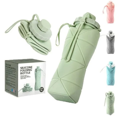 Silicone Foldable Portable Lightweight Reusable Water Bottle with Leak-Proof Lid & Lanyard for Outdoor Travel Cycling Gym & Camping