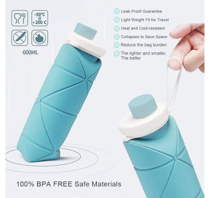 Silicone Foldable Portable Lightweight Reusable Water Bottle with Leak-Proof Lid & Lanyard for Outdoor Travel Cycling Gym & Camping