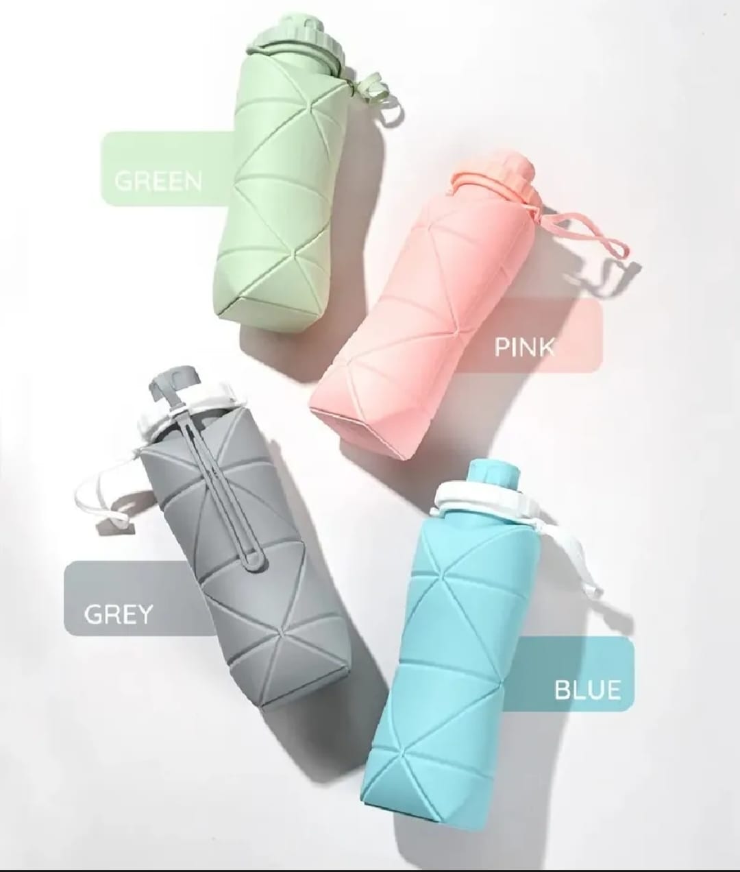 Silicone Foldable Portable Lightweight Reusable Water Bottle with Leak-Proof Lid & Lanyard for Outdoor Travel Cycling Gym & Camping