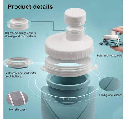 Silicone Foldable Portable Lightweight Reusable Water Bottle with Leak-Proof Lid & Lanyard for Outdoor Travel Cycling Gym & Camping