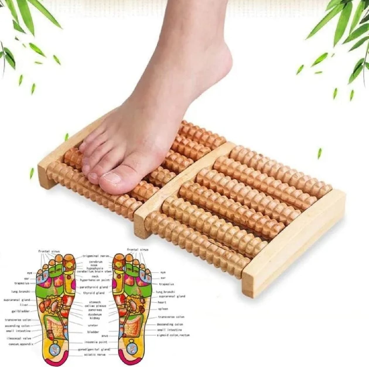 Wooden Foot Roller Massager | Manual Reflexology Therapy Tool for Pain Relief, Stress Relaxation & Foot Care
