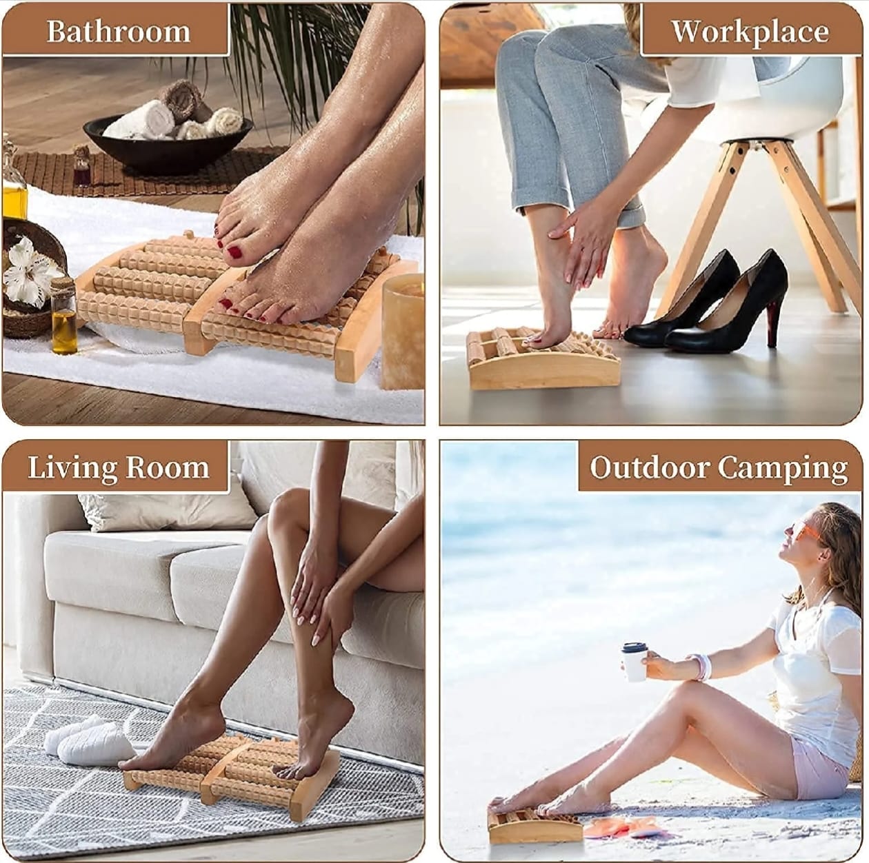 Wooden Foot Roller Massager | Manual Reflexology Therapy Tool for Pain Relief, Stress Relaxation & Foot Care