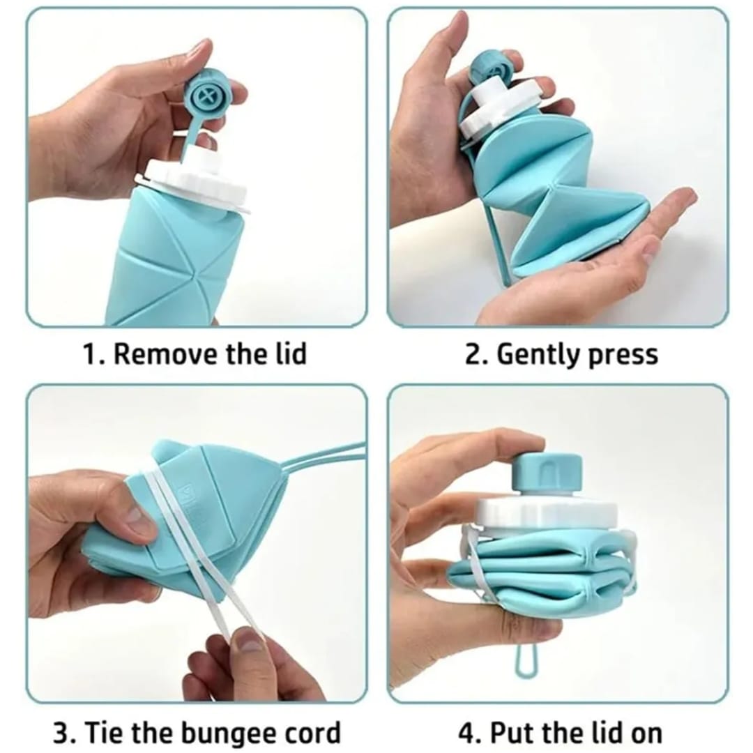 Silicone Foldable Portable Lightweight Reusable Water Bottle with Leak-Proof Lid & Lanyard for Outdoor Travel Cycling Gym & Camping