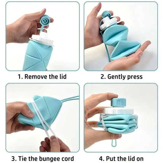 Silicone Foldable Portable Lightweight Reusable Water Bottle with Leak-Proof Lid & Lanyard for Outdoor Travel Cycling Gym & Camping